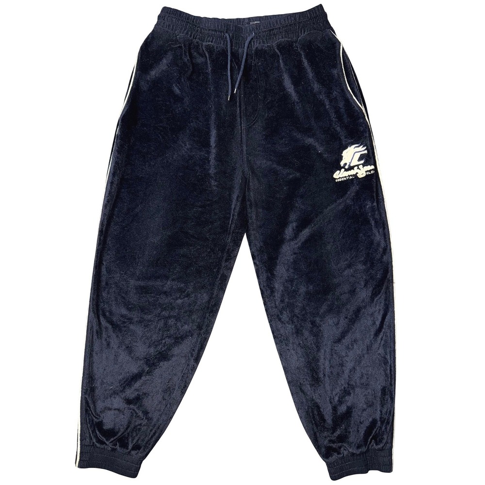 Clench Jeans Mens Velour Track Pants Navy Blue Y2K Streetwear Joggers Large